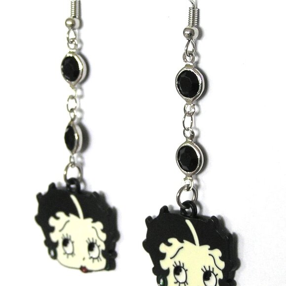 Betty Boop Earrings With Black Crystals NEW - Picture 2 of 3
